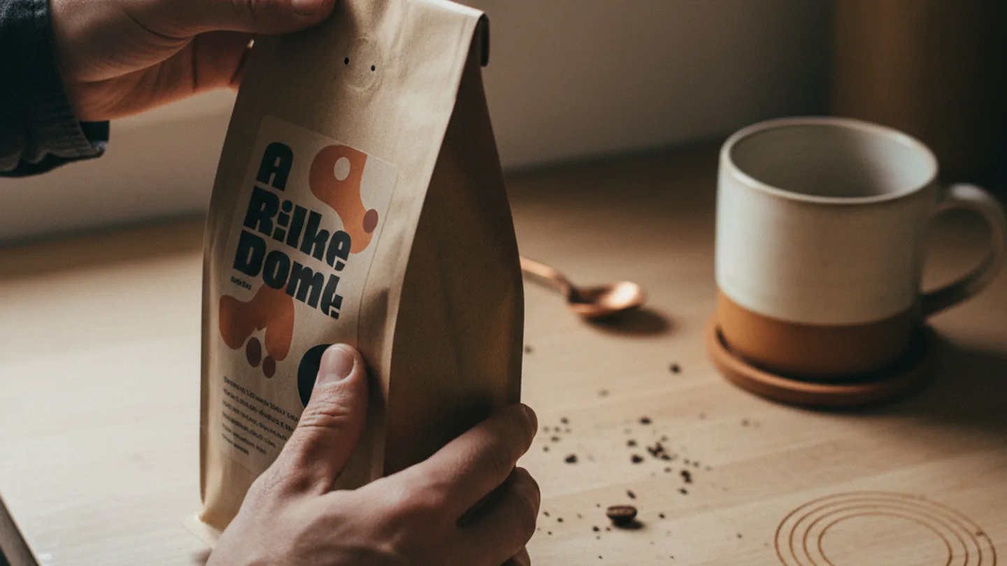 Het etiket op een zak koffie lezen